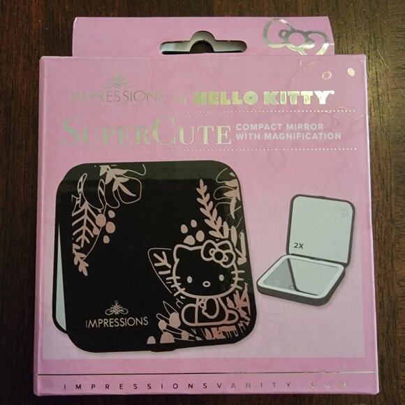 Hello Kitty Compact Mirror with Magnification in Black and Gold- New - Picture 1 of 2